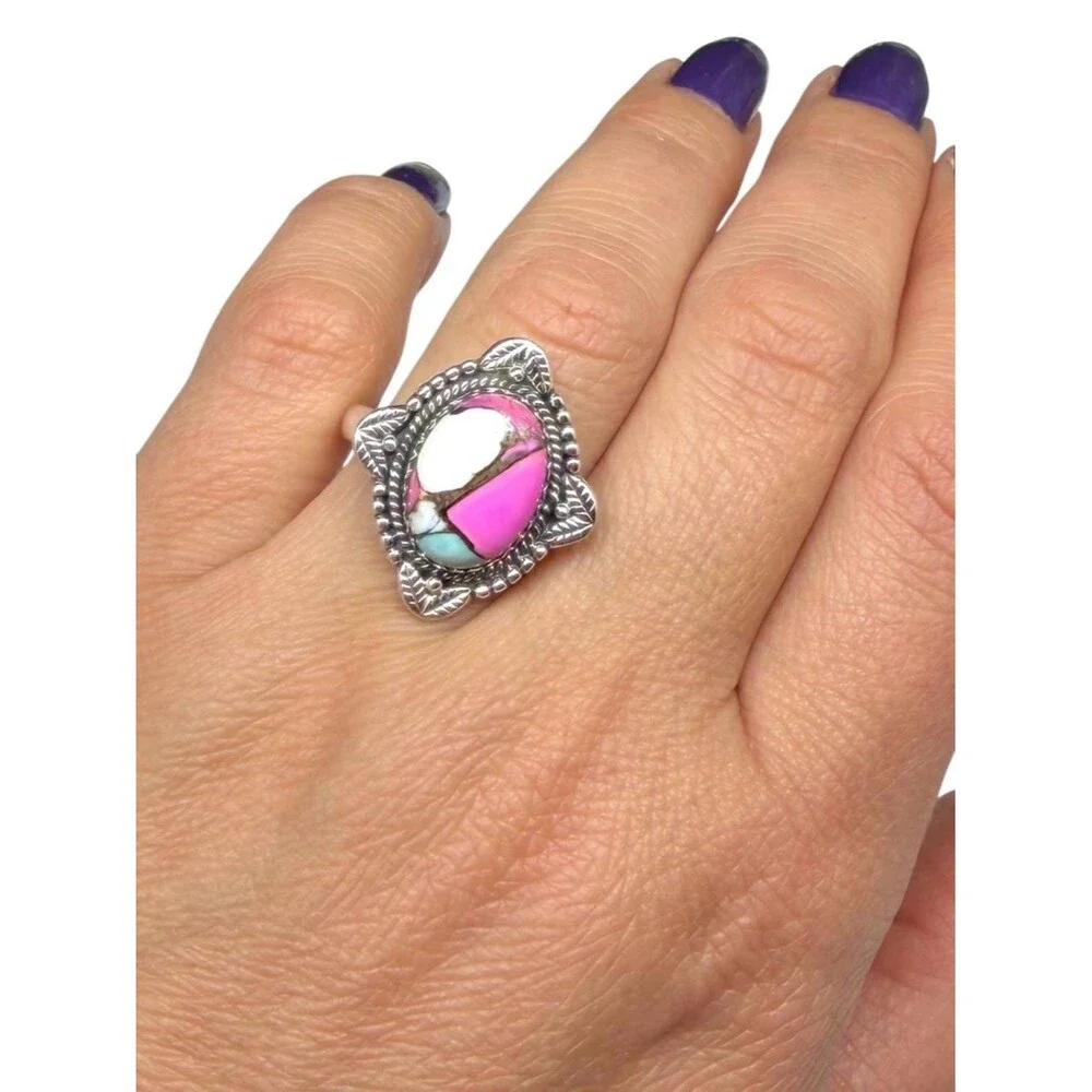 Cotton Candy Kingman Turquoise Ring Adjustable Size 7.5 - 10 925 Sterling Silver